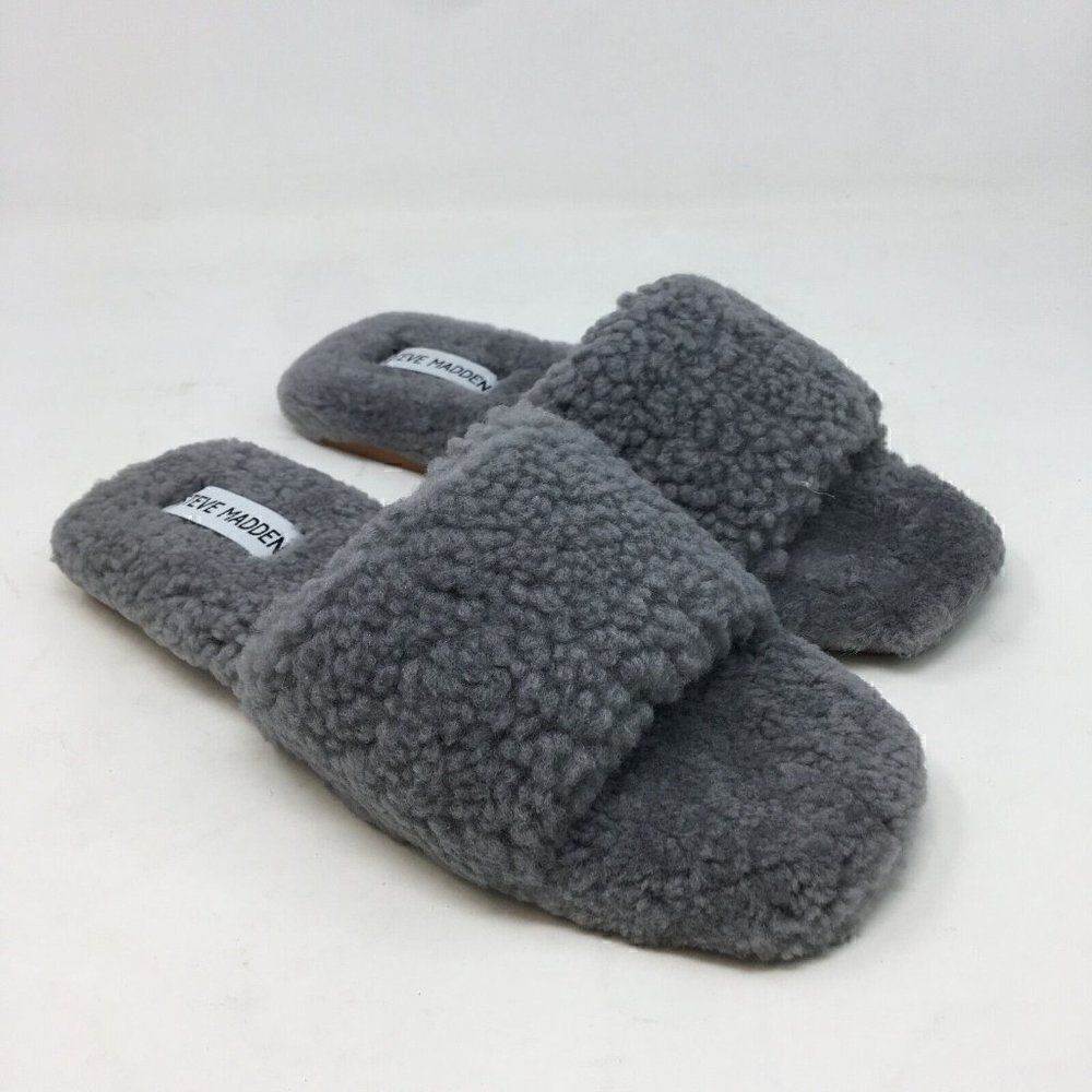 Steve Madden Women's Slipper Grey Size 6 Retreat Sandals Shearling Slip On Slide